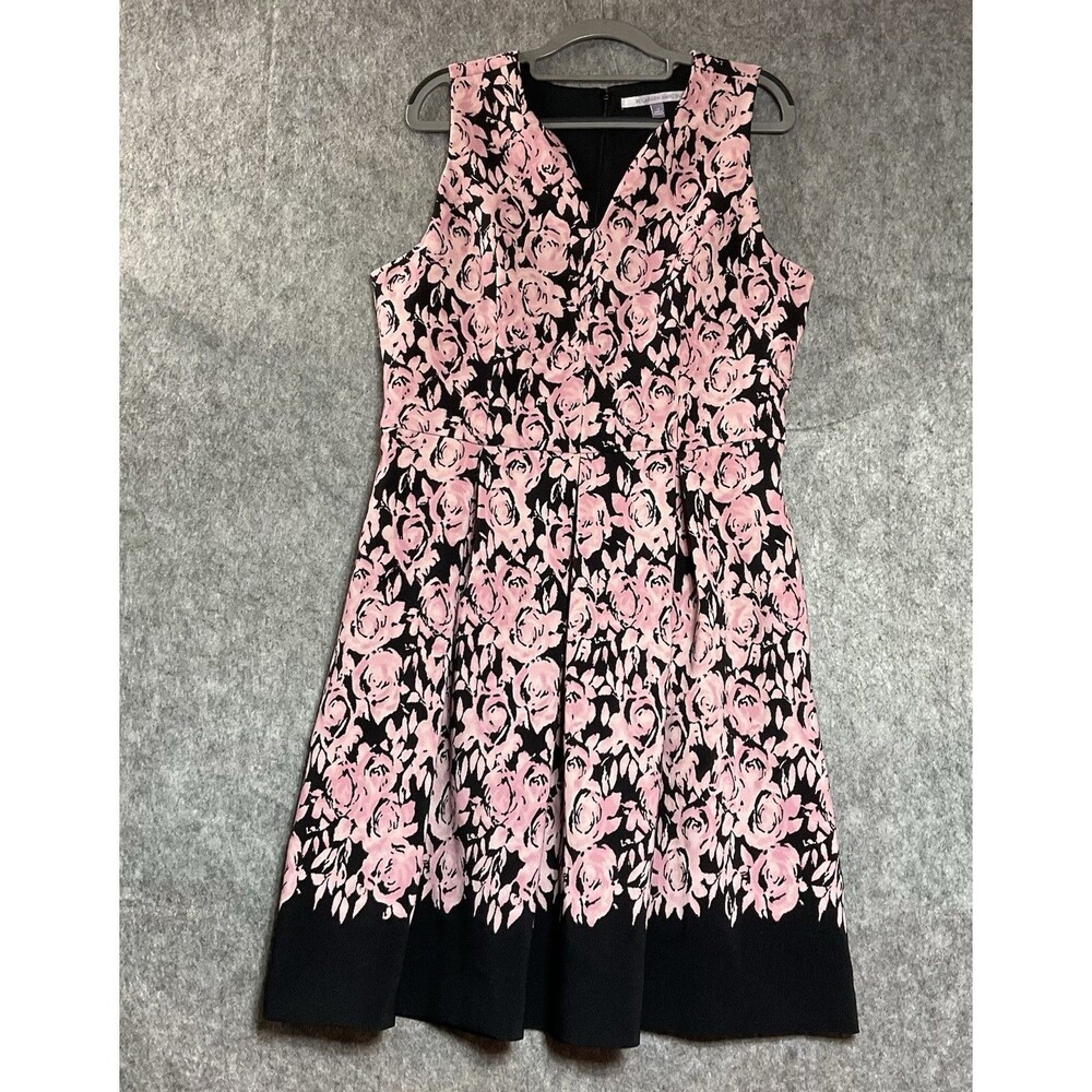 Luxe by Carmen Marc Valvo Dress Womens 12 Pink Floral Sleeveless Pockets Classic